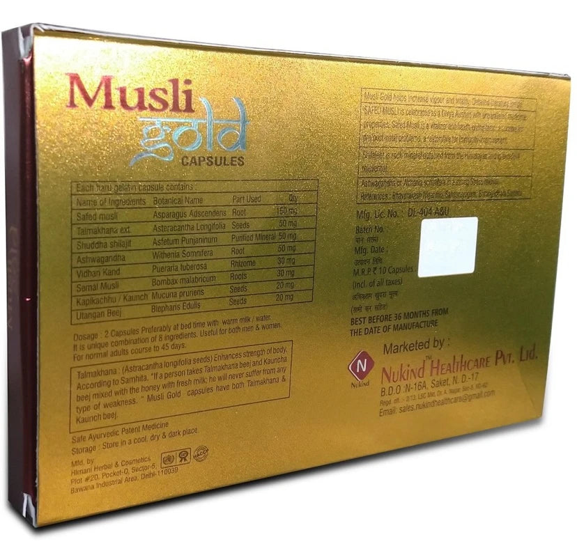 Musli Gold Capsules for Men – Ayurvedic Power Capsules with Safed Musli, Shilajit, Ashwagandha – Pack of 30 Capsules