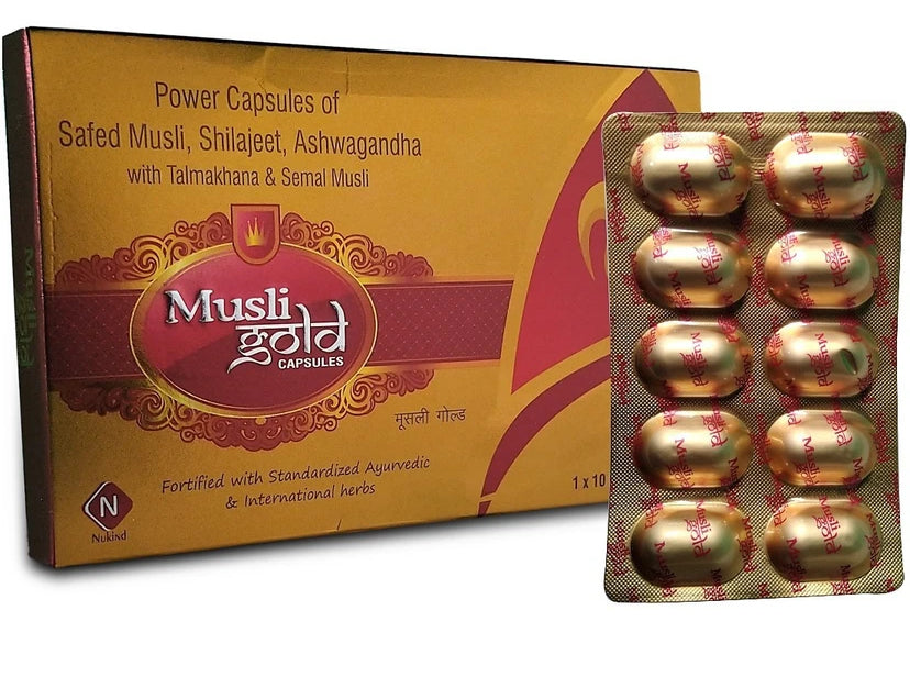 Musli Gold Capsules for Men – Ayurvedic Power Capsules with Safed Musli, Shilajit, Ashwagandha – Pack of 30 Capsules