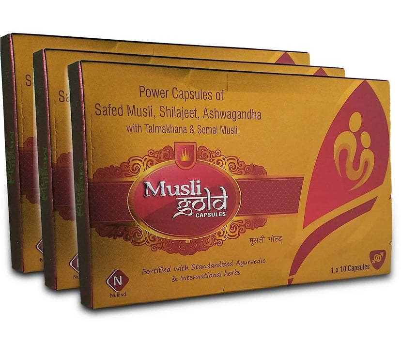 Musli Gold Capsules for Men – Ayurvedic Power Capsules with Safed Musli, Shilajit, Ashwagandha – Pack of 30 Capsules